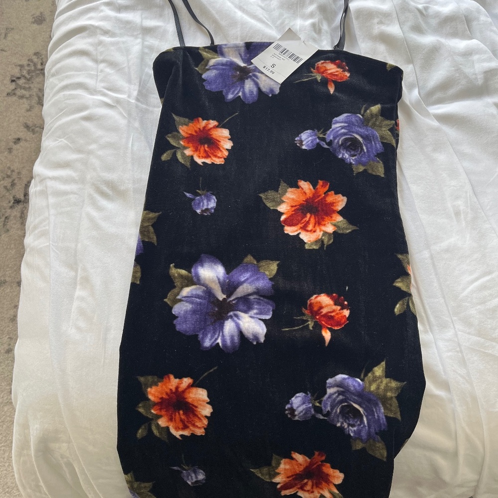 Forever 21, Black velvet floral tube mini dress, Size S